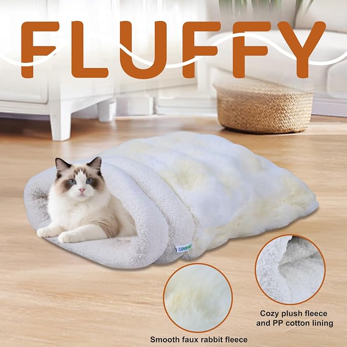 3 in 1 Semi-Enclosed Self Warming Burrow Cat Bed Sleeping Cave | Keep Warming, Machine Washable, Easy to Clean, Soft & Comfortable, Pet Beds fo Cats & Dogs, Cozy Privacy Nook