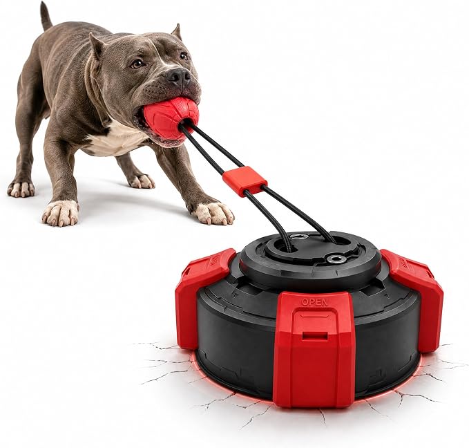 Suction Cup Dog Tug Toy Interactive Puzzle Chew Ball, Tug of War Dog Toys for Small Medium Dogs Red & Black