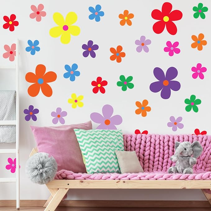 TaoBary 12 Sheet Daisy Wall Sticker Decal,Vivid Color,Exquisite Style | Big Flower Wall Sticker, Pink White Floral Decal, Daisy Bedroom Room Decor, Removable Peel and Stick, Nursery Home Wall Decor