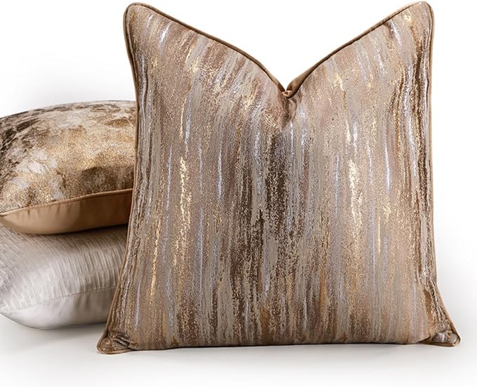 vctops Gold Decorative Luxurious Throw Pillow Covers Jacquard Square Cushion Cases Pillowcase for Bed Sofa Couch Chair Car Home Decor (Gold C,20"x20")