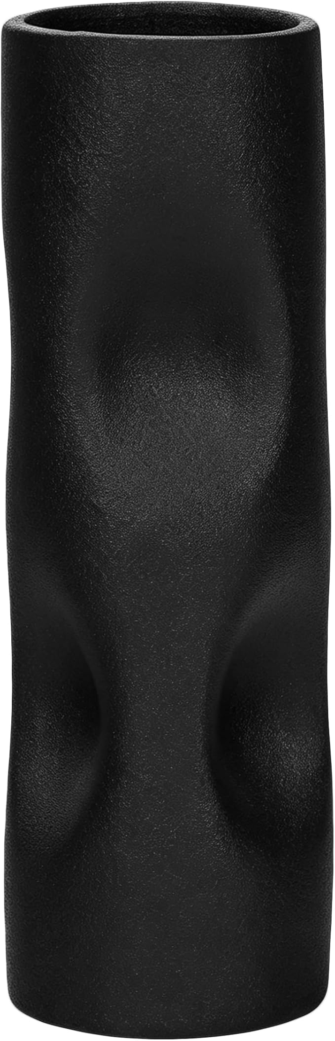 11 Inch Black Matte Ceramic Vase – Tall Flower Vase, Modern Geometric Decorative Accent for Living Room, Shelf, or Coffee Table