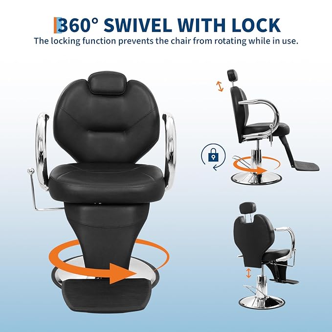 Garvee Salon Chair for Hair Stylist, 360° Swivel Reclining Salon Chair with Adjustable Headrest, Heavy Duty Hydraulic Pump, Shampoo Barber Chair for Beauty Spa & Tattoo Artists