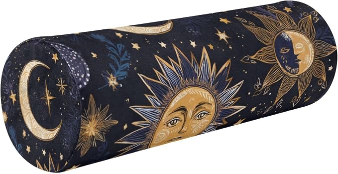 Purple Boho Sun Moon Neck Roll Pillow Bolster Round Health Memory Foam Long Cervical Cylinder Pillows with Removable Washable Cover for Body Bed Legs Back Yoga