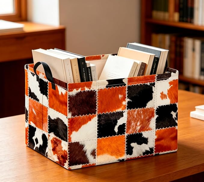 CLOCOR Rectangular Storage Basket Empty,Gift Basket,Waterproof Storage Bin(Cowprint)