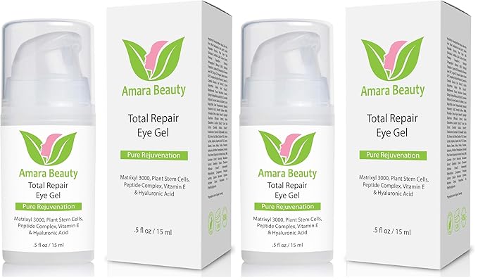 Amara Beauty Eye Cream Gel for Dark Circles and Puffiness with Peptides & Hyaluronic Acid, 0.5 fl. oz. (Pack of 2)