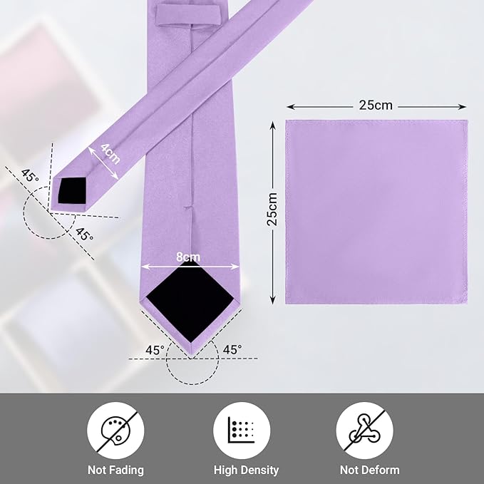 Black Tie Set in Gift Box Mens Solid Color 3.15" (8CM) Black Necktie and Pocket Square Set