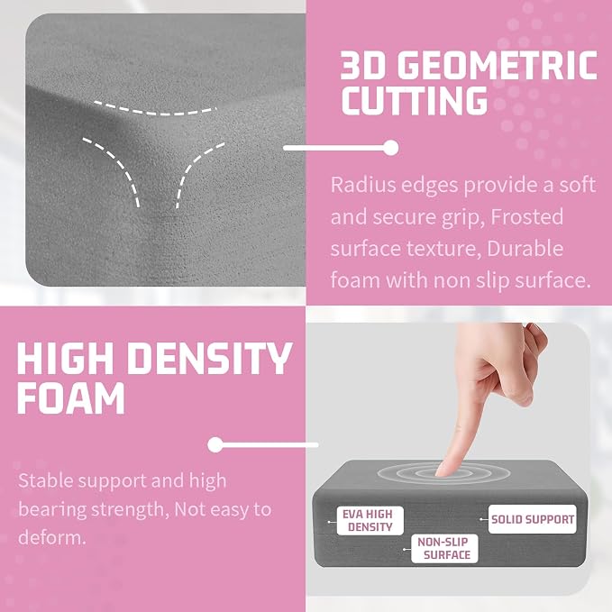 Yoga Blocks 2 Pack 3x6x9IN Foam Block Supportive Latex-Free with Rounded Edges, Non-Slip Exercise Blocks for Pilates, Meditation, Balance, Stretching and Deep Poses