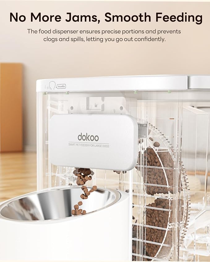 Dokoo Automatic Dog Feeder for Large Breeds, 15L/63 Cups Vacuum-Sealed | Airtight Auto Pet Feeder for Dry Food, Timed Feeding, Anti-Clog Dispenser 2-22mm Kibble, Voice Recorder, Stainless Steel Bowl