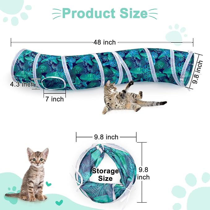 Glittme S-Shape Cat Tunnel, Foldable Cat Tunnels for Indoor Cats