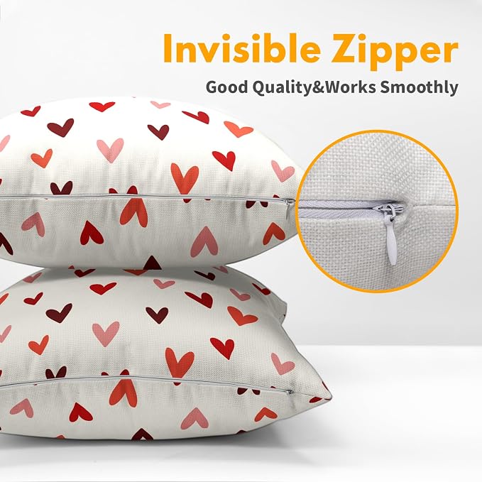Kawani Valentines Day Throw Pillow Covers 22x22 Inch Red Pink Love Hearts Print Square Pillowcases Cotton Linen Cushion Cover for Couch Sofa Bed Anniversary Wedding Holiday Home Decor