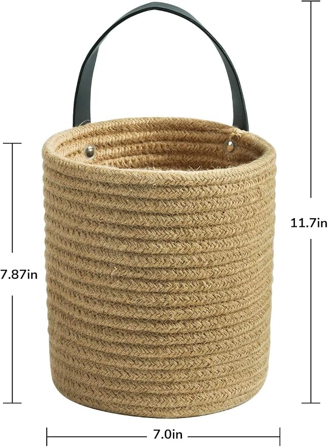 Goodpick 2 Pack Jute Wall Hanging Storage Baskets, Over Door Organizer | Boho Woven Hanging Plant Basket Decor, Decorative Basket for Home, Size 7.87×7×11.7 Inches for Wall Flower & Home Storage