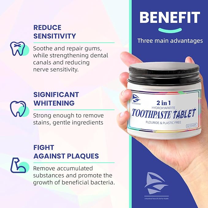 Toothpaste Tablets, Hydroxyapatite Chewable Toothpaste Tablets, Travel Mouthwash for Deep Cleaning, Fresh Breath, Enamel-Safe, Fluoride & Plastic Free (1)