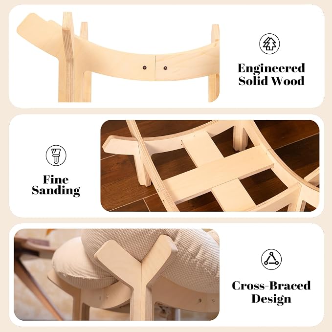 Elevated Cat Bed for Indoor Cats Couch Sofa Flower | Pet Beds with Soft Washable Cushion, Stable Wooden Frame, Raised Cat Hammock & Furniture for Kitty & Puppy All-Season(White)