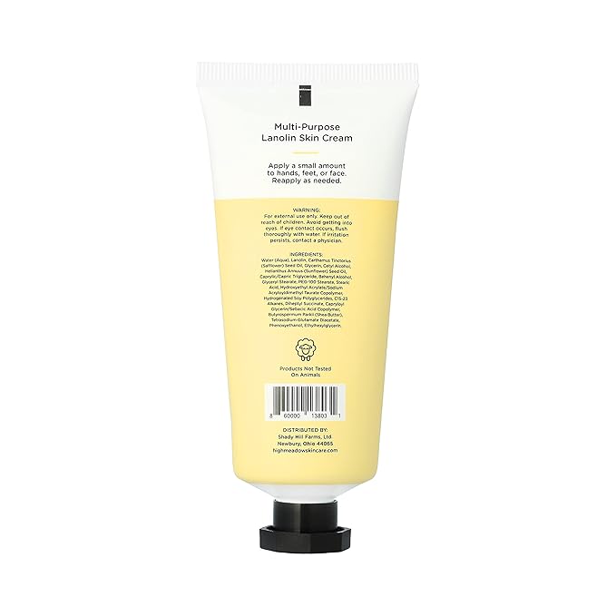 High Meadow Lanolin Skin Cream - Deep Hydration Formula for Soft, Radiant Skin Care-Repairs Dry and Cracked Skin on Hands, Feet & Elbows - Multi-Purpose Soothing Lotion - 2.0 Oz Unscented Moisturizer