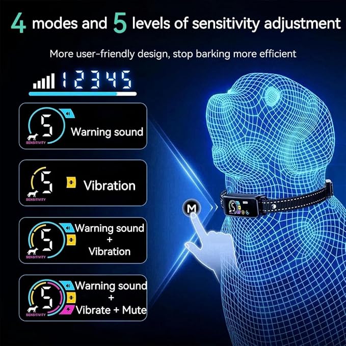 Dog Bark Control Collar, Smart Anti-Barking Collars, Rechargeable, Anti-Barking Training Collars, Three Anti-Barking Modes, Barking Collars for Large, Medium and Small Dogs (Waterproof ipx7)