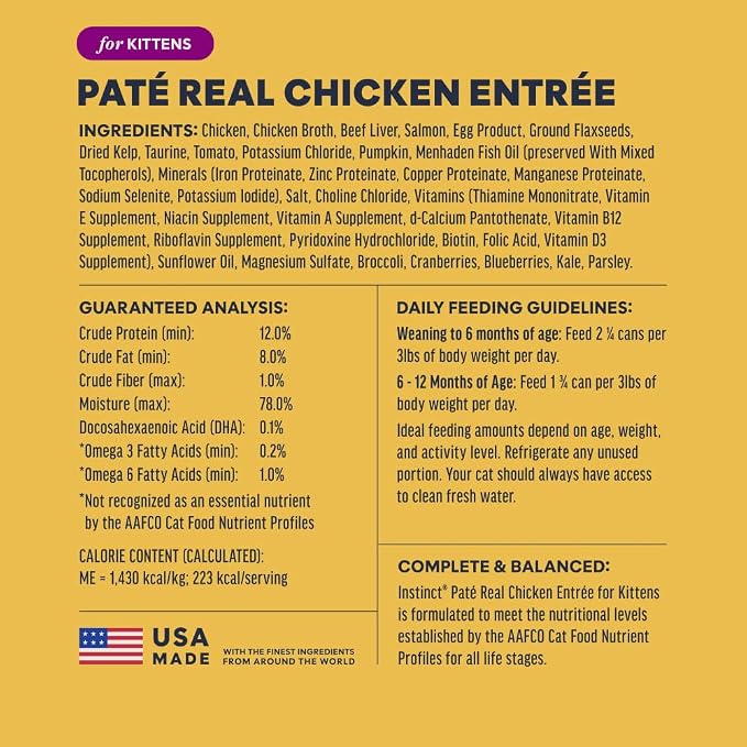 Instinct Original Pate Kitten Wet Cat Food, Grain Free - Real Chicken, 5.5 oz. Cans (Pack of 12) | Rich & creamy pate texture, chicken, salmon & beef liver to support growth, natural DHA for healthy brain and eye development