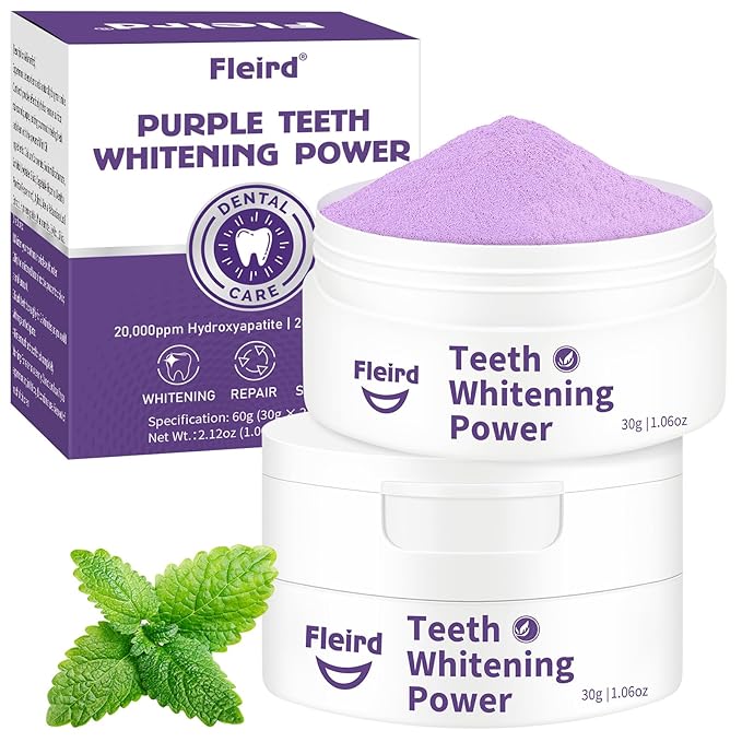 Teeth Whitening Powder, 2PCS Purple Toothpaste Whitening Powder | Teeth Whitening & Removes Stains & Breath Freshener | Hydroxyapatite, R5X Remineralizing for Coffee, Tea, Food, Wine, Tobacco Stains