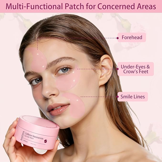 70Pcs Caffeine Peptide Under Eye Patches for Dark Circles Puffiness, Gel Eye Masks with Rose Essence Hyaluronic Acid Niacinamide Anti Wrinkle & Fine Lines Hydrating & Cooling for Men & Women