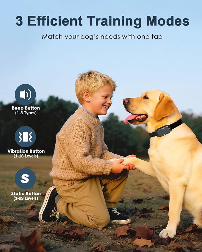 Shock Collar for Dogs, Dog Training Collar with Remote Control | IP67 Waterproof Receiver, Beep, Vibration, Safe Static Modes, Rechargeable，Adjustable Fit for 15–110 lb Dogs