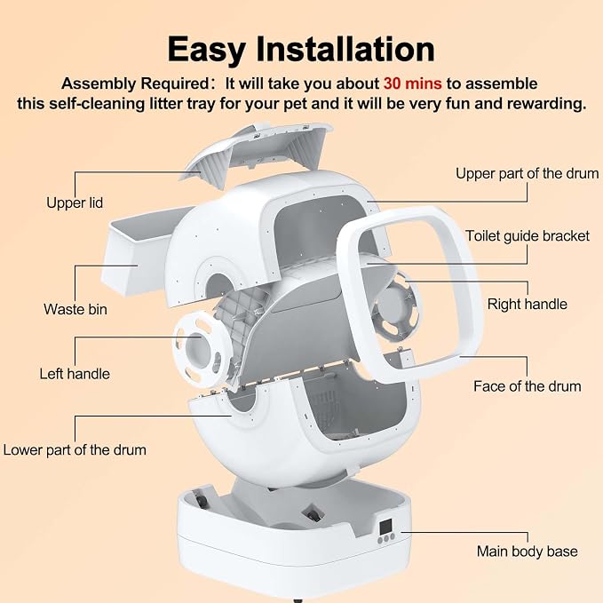 Mintakawa Automatic Cat Litter Box Self Cleaning - APP Control and Weight Monitoring - Ultra-Quiet, Suitable for Medium Cats and Kittens, Safe Anti-Pinch Litter Box (Assembly Required) - White
