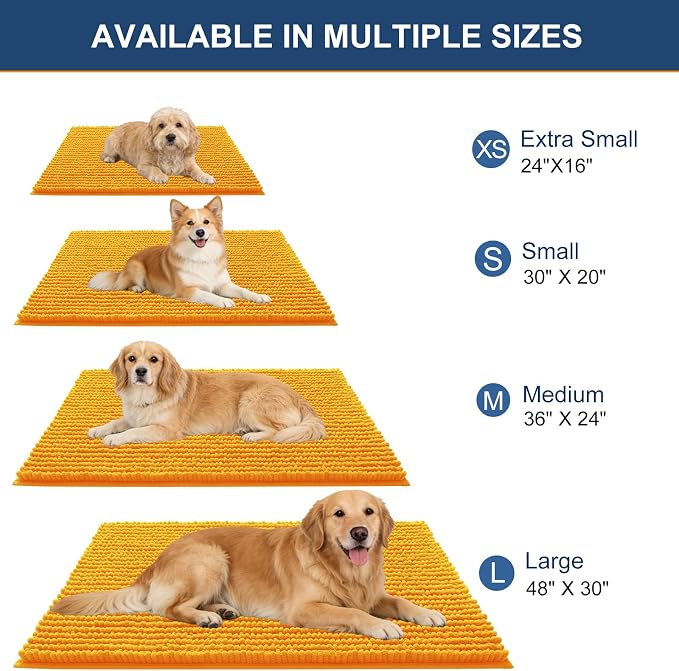 OLANLY Dog Door Mat for Muddy Paws 44x24, Extra Absorbent Chenille Mud Mat | Golden Yellow, Absorbs Moisture and Dirt, Non-Slip Machine Washable Doormat, Quick-Drying Indoor Entryway Floor Mat for Dogs