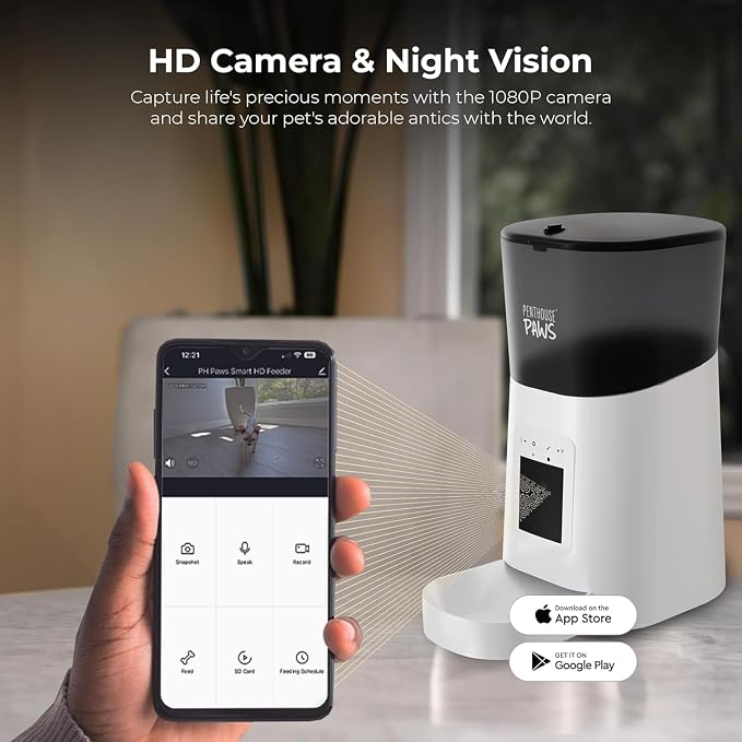 Smart HD Pet Feeder, 6L, White | 1080p Camera, 2-Way Audio, Voice Recording, Night Vision, Scheduled Meals, Backup Power, Easy to Clean, Anti-Jam Design