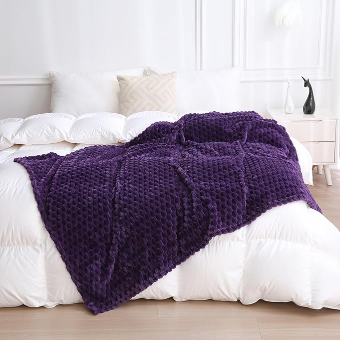 Puncuntex Deep Purple Throw Blanket 60"×80" Fuzzy 3D Jacquard Decorative | Flannel Fleece Super Soft Plush Cozy Blanket for Couch Sofa Chair Lightweight