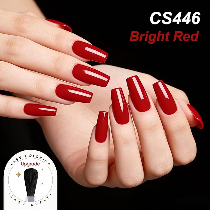 YTD Likomey Bright Red Gel Nail Polish,15ml Salon Home DIY Manicure and Pedicure Fall Winter Soak Off UV Color Varnish,CS446