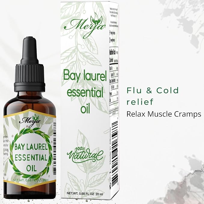 Merja Bay Laurel Essential Oil, Natural, 0.68 fl oz, for Face Hair Body and Aromatherapy, Pack of 2