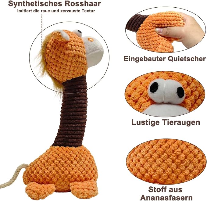 Squeaky Plush Dog Toys, Cute Animal Pet Toy for Small Dogs, Horse