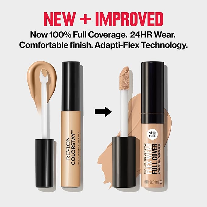 Revlon ColorStay Flex Wear, Full Cover Non-Creasing Concealer, Infused with Hyaluronic Acid & Vitamin E, Flexible Longwear, 076 Caramel, 0.34 Fl Oz