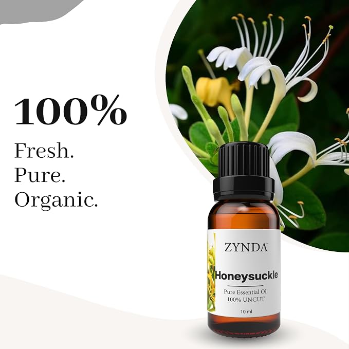 Honeysuckle Essential Oil – 100% Pure & Natural, Organic Honeysuckle Oil for Skin, Hair, Body & Massage – Premium Fragrance Oil (10ml, Amber Glass Bottle)