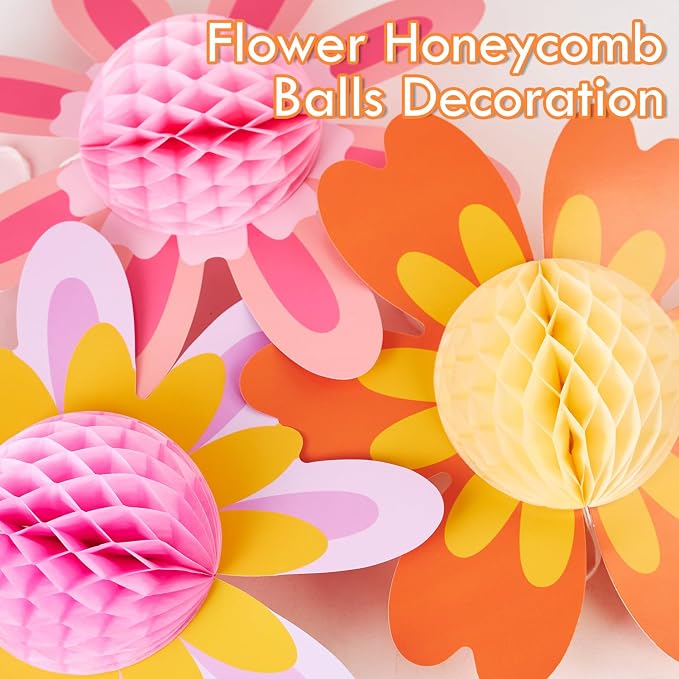 SUNBEAUTY 9 PCS Pastel Flower Party Decorations Hanging Paper Flowers Honeycomb for Women Birthday Spring Easter Wedding Garden Tea Party Baby Shower