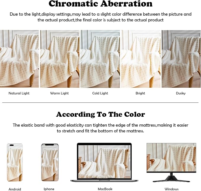 NEWCOSPLAY 3D Waffle Checkered Flannel Throw Blanket, Ivory, 50"x70" | Super Soft Cute Lightweight Decorative Premium Silky Fleece Blanket for Couch Sofa Bed, Gift for Women Men, All Season Use