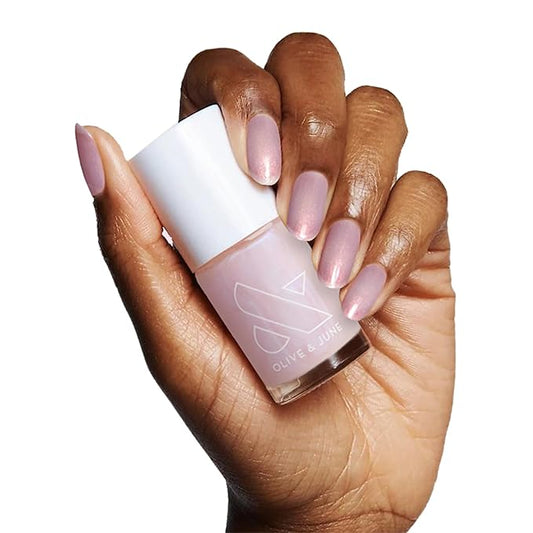 Olive & June Long Lasting Nail Polish | Spring Pastel Nails | Plump Gel-Like Finish No Lamp Needed | Lasts up to 10 days | 15-Free Vegan & Cruelty-Free Chip-Resistant | Pink Goldfish Pink Iridescent