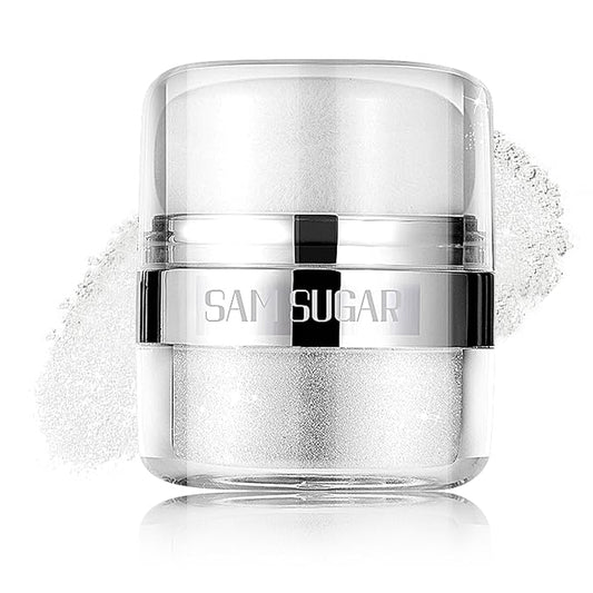 Body Shimmer Powder, Body Glitter Powder with Sponge Head, 3D Contour & Long Lasting Luminous, Glow Highlighter Makeup for Face, Eyes, Hair, Perfect for Daily, Party (Sliver White, 1.13 Oz)