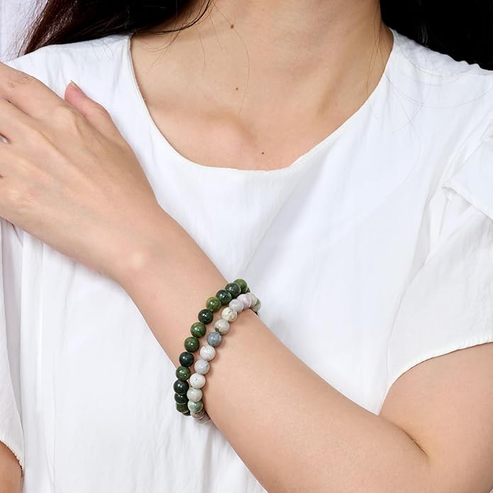 Bivei Natural Gemstone Semi Precious Healing Crystals Handmade Stretchy Round Beads Bracelet,Stocking Stuffers for Women Enhance Positive Energy