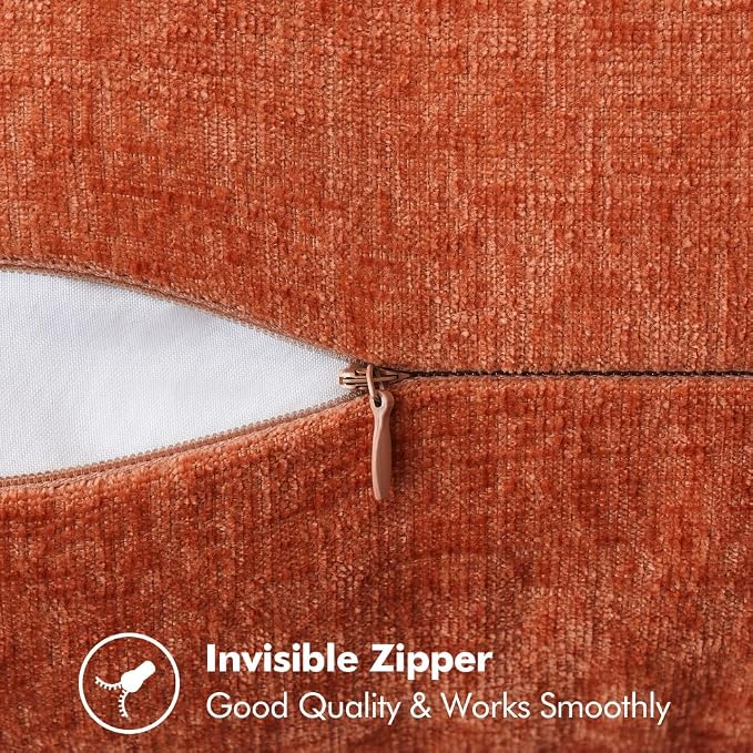 MIULEE Fall Decorative Lumbar Throw Pillow Covers 12x20 Inch Rust 2 Pack | Terracotta Farmhouse Pillow Covers with Stitched Edge, Soft Chenille Cushion Cases, for Couch Sofa Bed Living Room Home Decor