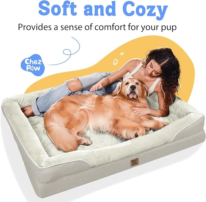 Jumbo Orthopedic Waterproof Dog Bed Pet Sofa for Giant Dogs | Extra Thick Egg Crate Foam, 4-Sided Bolster Support, Waterproof Liner, Non-Slip Bottom, Machine Washable Cover, 53 x 42 Inch