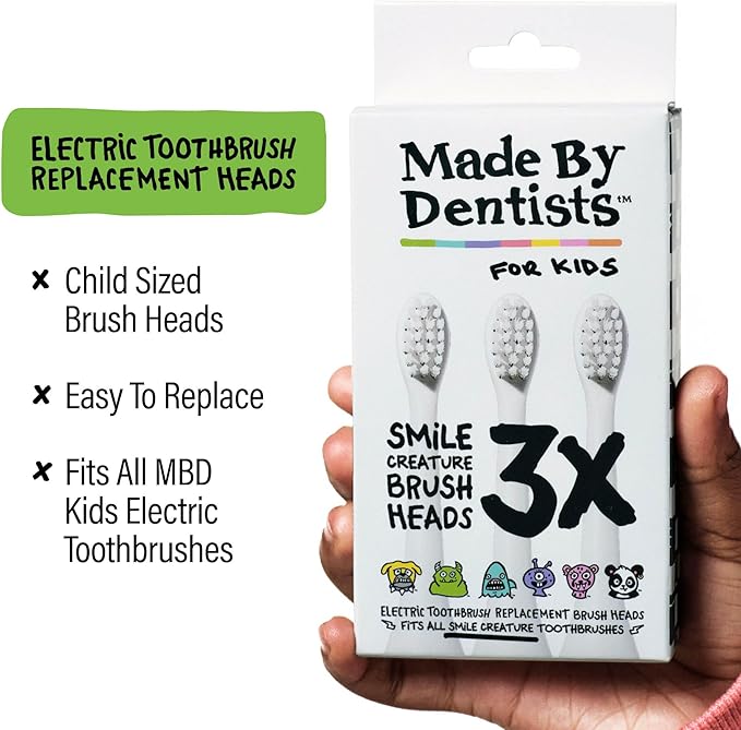 Made by Dentists Kids Electric Toothbrush - Rechargeable Vibrating Toothbrush with Timer, Includes 6 Replacement Heads, Gently Cleans Teeth, Kid & Toddlers Age 2+, Monster