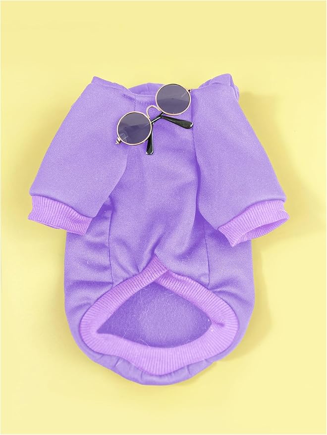 3Pcs Dog Hoodie Cat Apparel Dog Custume Set with Necklace and Sunglasses Pet Clothes for Puppy Small Medium Dogs Cats Mauve Purple X-Small