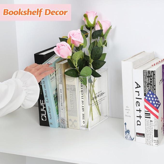 Book-Shaped Vase for Flowers, Book Lovers Gifts Cute Clear Flowers Vases | Aesthetic Room Decor,Must-Have for Home, Bookshelf, Bedroom, Office Decor for Women, Teacher Gift - Like Mothers Day