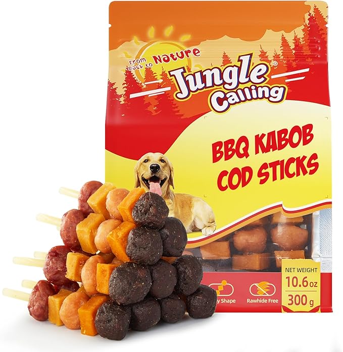 Jungle Calling Kabob Cod Stick for Medium & Large Dogs, Rawhide-Free Chews | High Protein Dog Kabob Treats, Made with Chicken, Duck, Beef, Sweet Potato & Pumpkin, 10.6 oz, Perfect for Special Moments