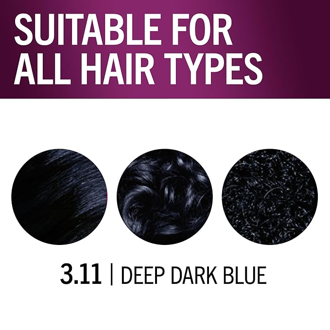 Schwarzkopf Keratin Permanent Hair Dye Cream, 3.11 Deep Dark Blue, Professional Quality Color for Up to 100% Gray Coverage, Bond Enforcing System (Pack of 2)