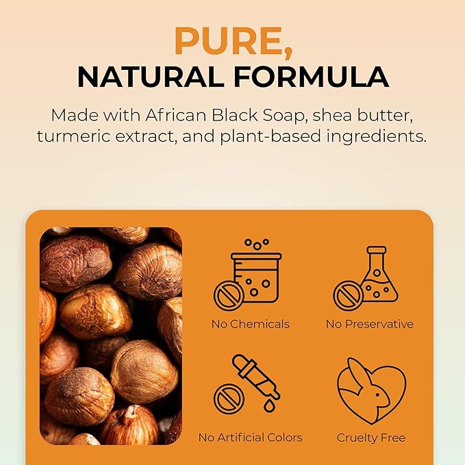 RA COSMETICS Liquid African Black Soap with Turmeric – Traditional West African Cleanser with Shea Butter & Coconut Oil – Face, Body & Hair Wash for Daily Use – No Artificial Fragrances – 8oz
