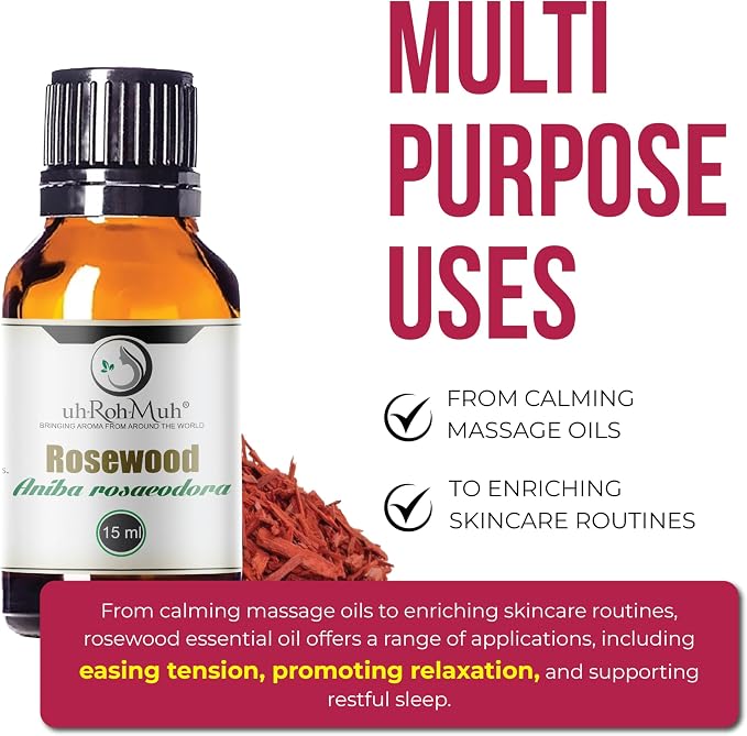 Rosewood Essential Oil (Bois de Rose) 100% Pure Steam Distilled Oil from Aniba rosaeodora Wood – Aromatherapy, Diffuser, Skincare, Massage, DIY Perfumes, Natural Fragrance | Peru | 15ml