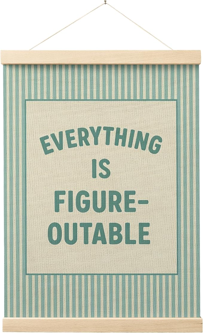 FGFK Everything Is Figureoutable Positive Affirmations Wall Art Poster Hanger Frame, Retro Cyan Inspirational Canvas Prints Framed Wall Decor for Office Classroom Home Bedroom, 12x16 Inch