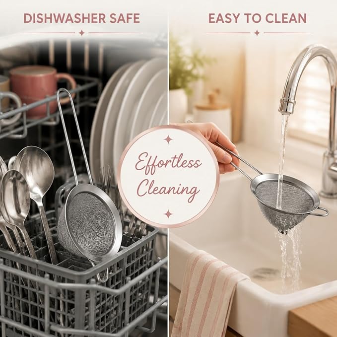 E-far Fine Mesh Strainer Set of 2, 3.3 Inches Stainless Steel Tea Strainer with Long Handle, Small Conical Mesh Strainers Sieve for Cocktail Coffee Food, Rust Proof & Easy to Clean (Silver)