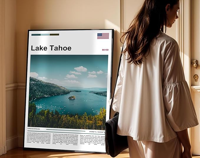 Poster Lake Tahoe Wall Art Original Design(17"x11" Wrapped Canvas) Emerald Bay California Nevada Landscape Print Sierra Nevada Mountains Nature Scenery Alpine Lake View Travel Photography Picture