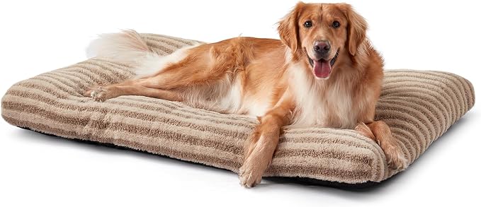 FURTIME Washable XL Dog Bed for Extra Large Dogs, Deluxe Dog Crate Beds | Comfy Fluffy Kennel Pad Anti-Slip Pet Sleeping Mat, Machine Washable Dogs Pillow, 44"x32"x4", Brown